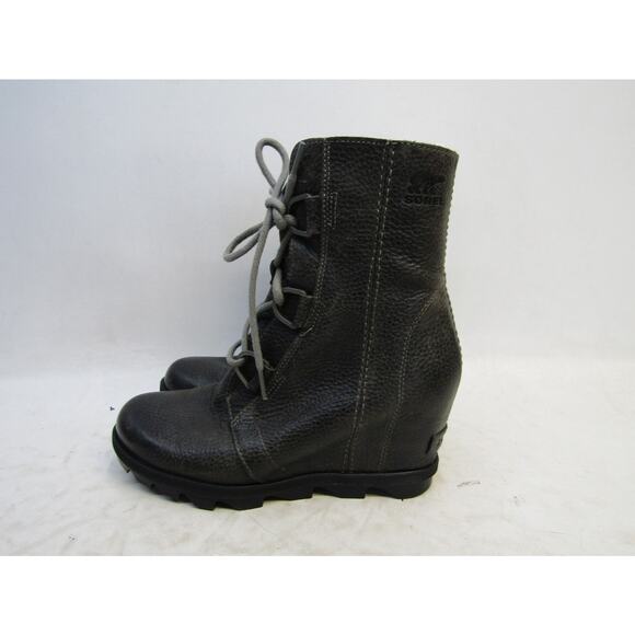 Sorel Womens Size 8 Gray Leather Lace Up Wedge Ankle Fashion Boots Bootie - Picture 1 of 10